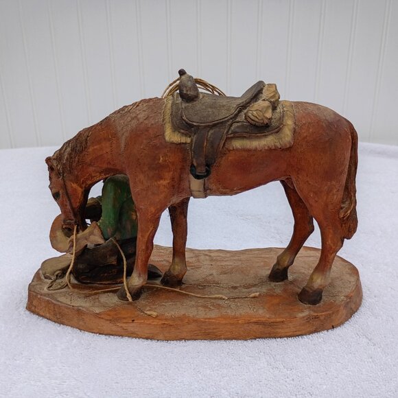 The Last Drop From His Stetson Statue Wooden Horse Equestrian Figurine Vintage - Picture 6 of 16